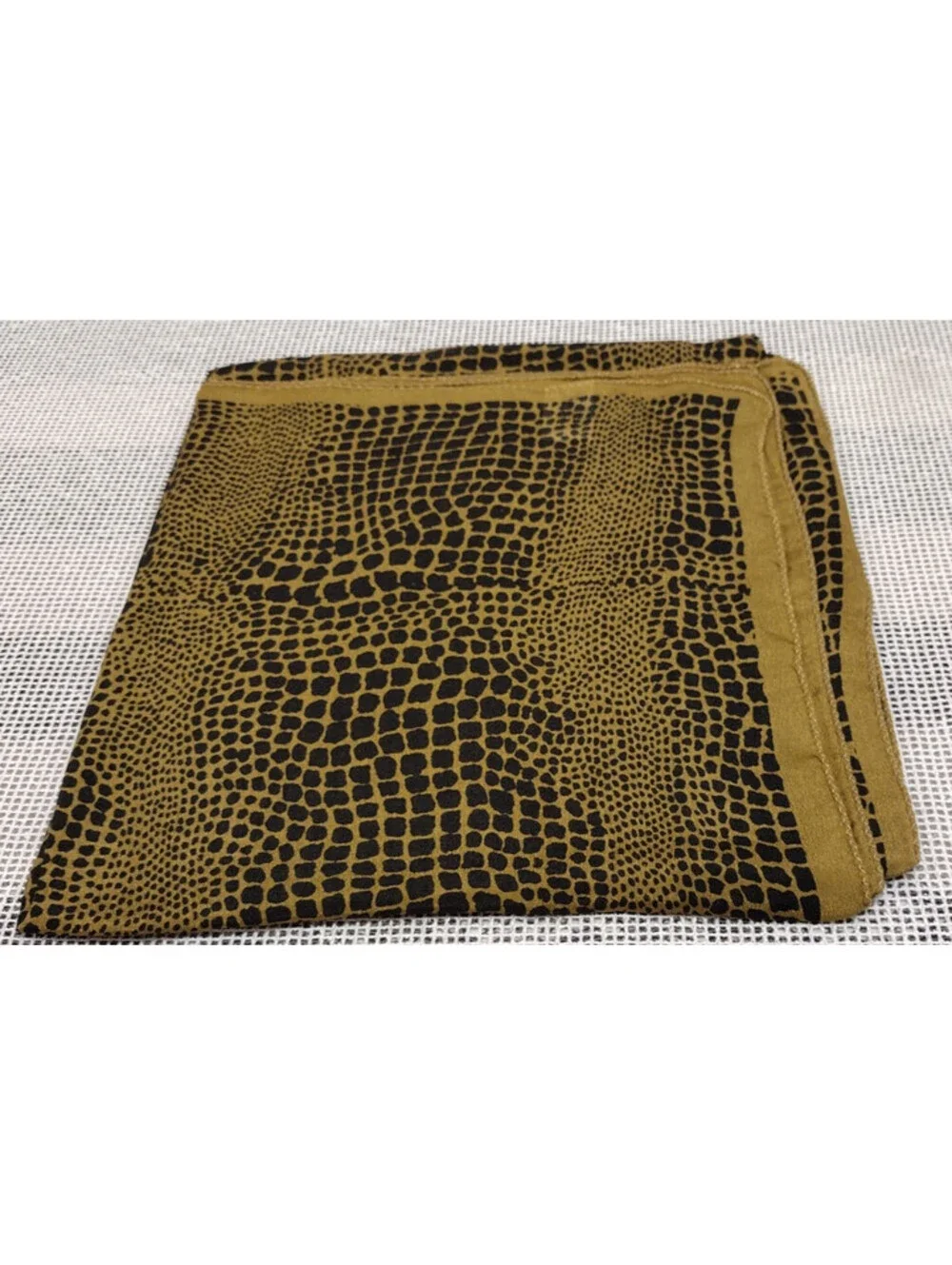 Vintage Silk Scarf 1980s New Wave Reptile Black Mocha Green Zashi India 39 x 39